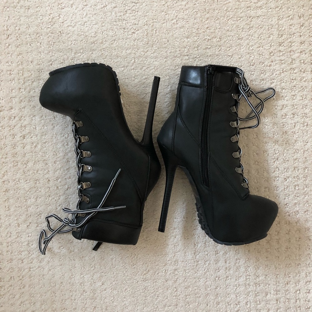 Faux leather combat boot heels